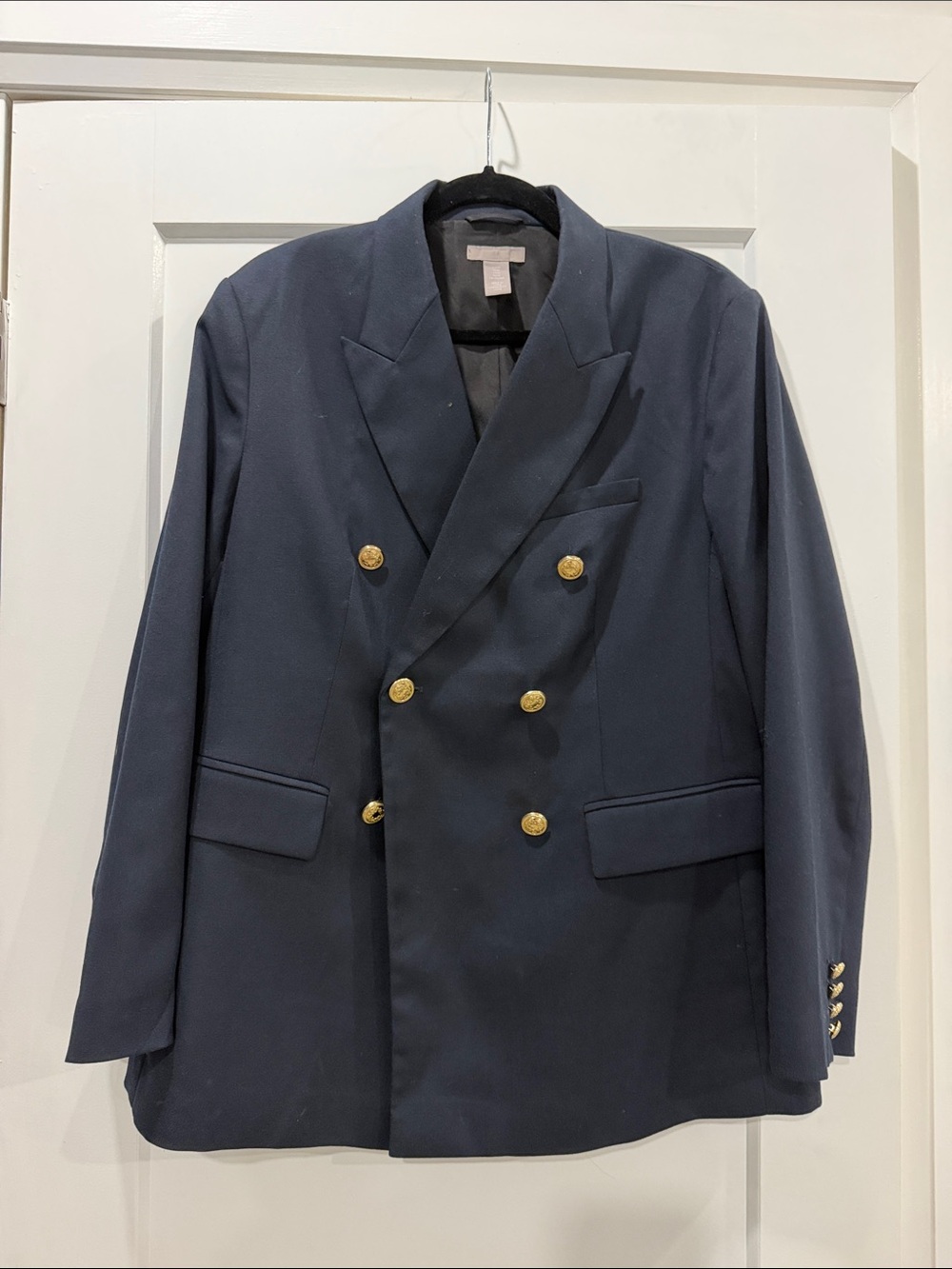 H&M Double-Breasted Navy Pea Coat with Gold Buttons size Large